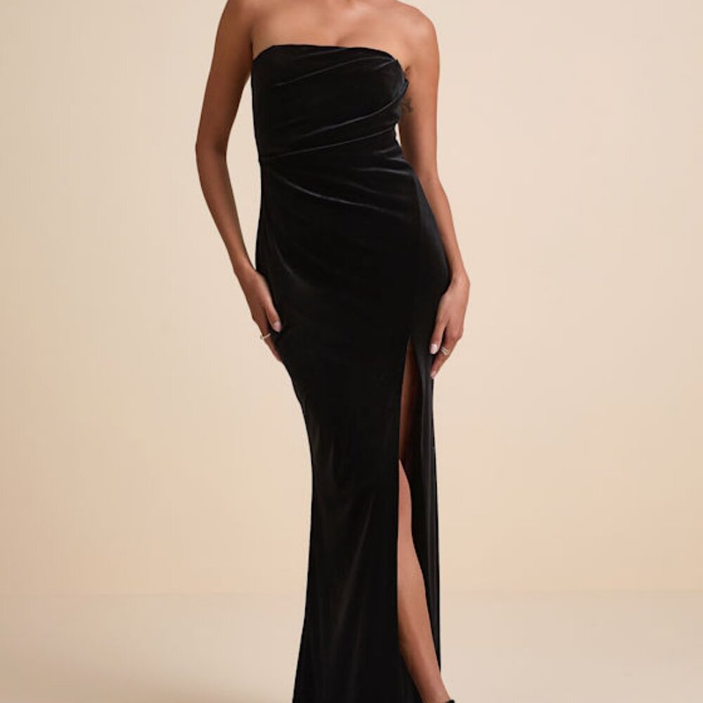 Lulus Perfectly Captivating Black Velvet Strapless Maxi Dress - Size M